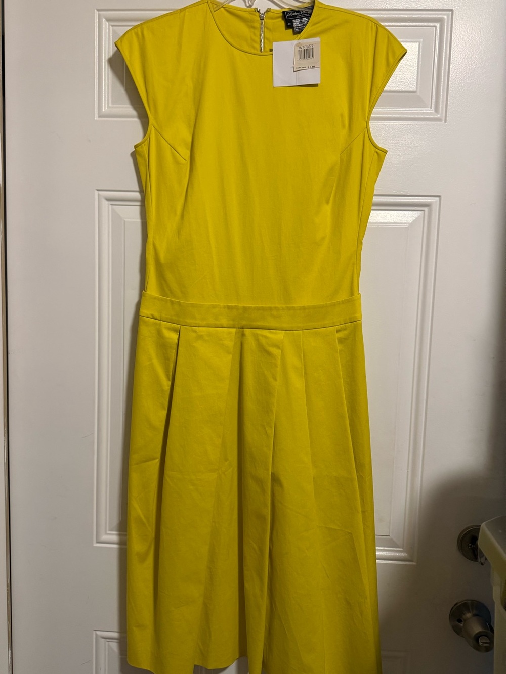 Salvatore Ferragamo Yellow Cap-Sleeve Pleated Dress